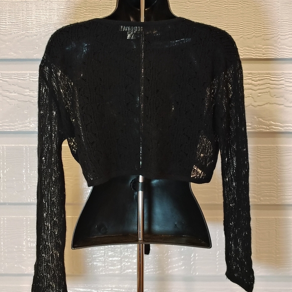 NORDSTROM SHRUG WOMES SZ SMALL 100% CASHMERE BLACK FRONT TIE SOFT CHIC LUXURY - Picture 6 of 8